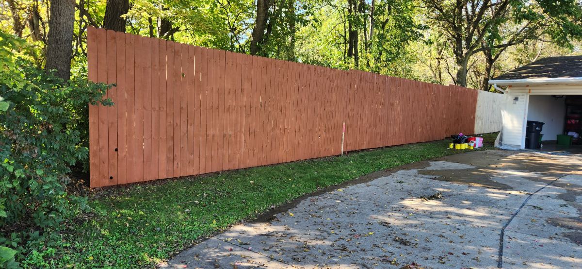Wood Fence Wash and Stain - in progress